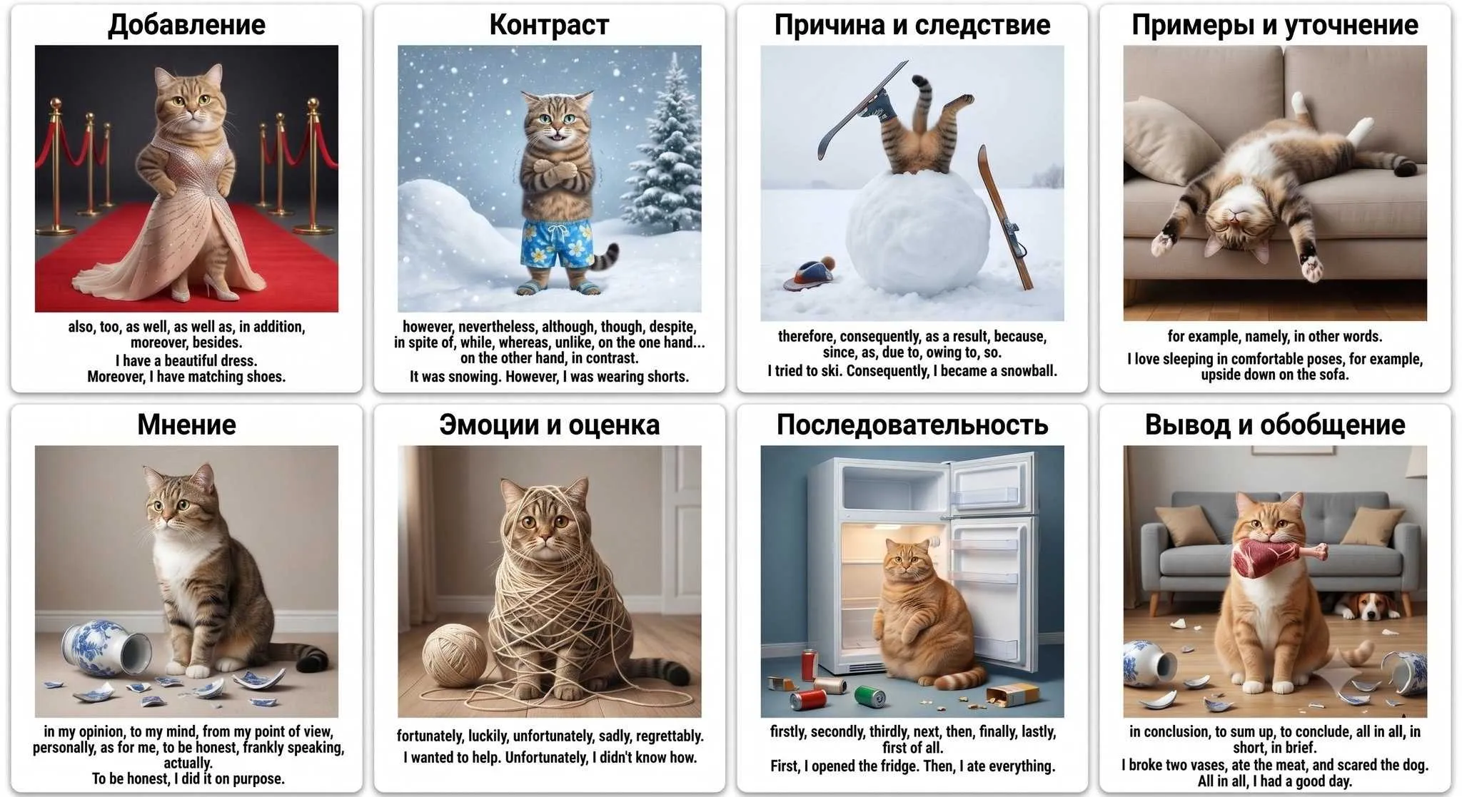 Карточки для запоминания частотных линкеров