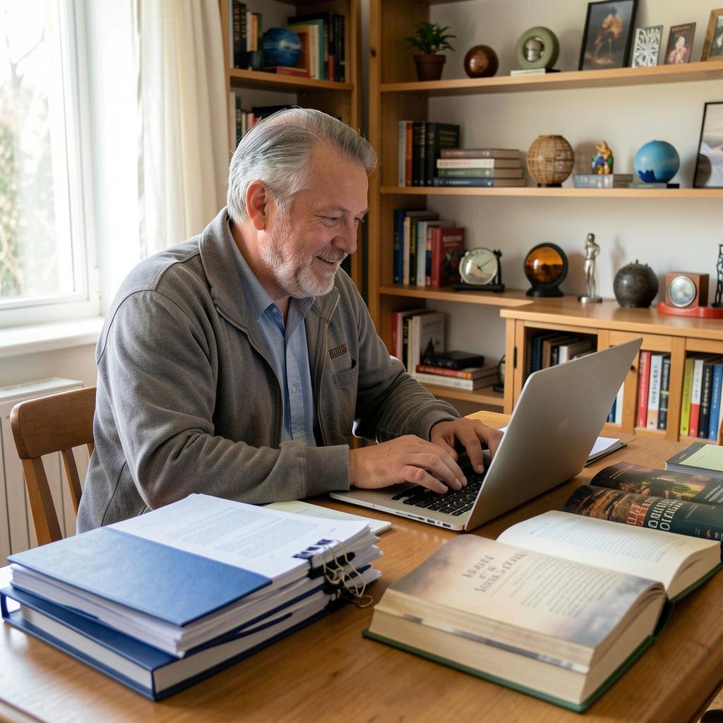 Писатель за работой создает текст как novelist и classic author.