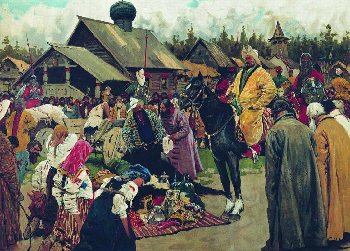 Баскаки собирают ордынский выход с населения русских земель.