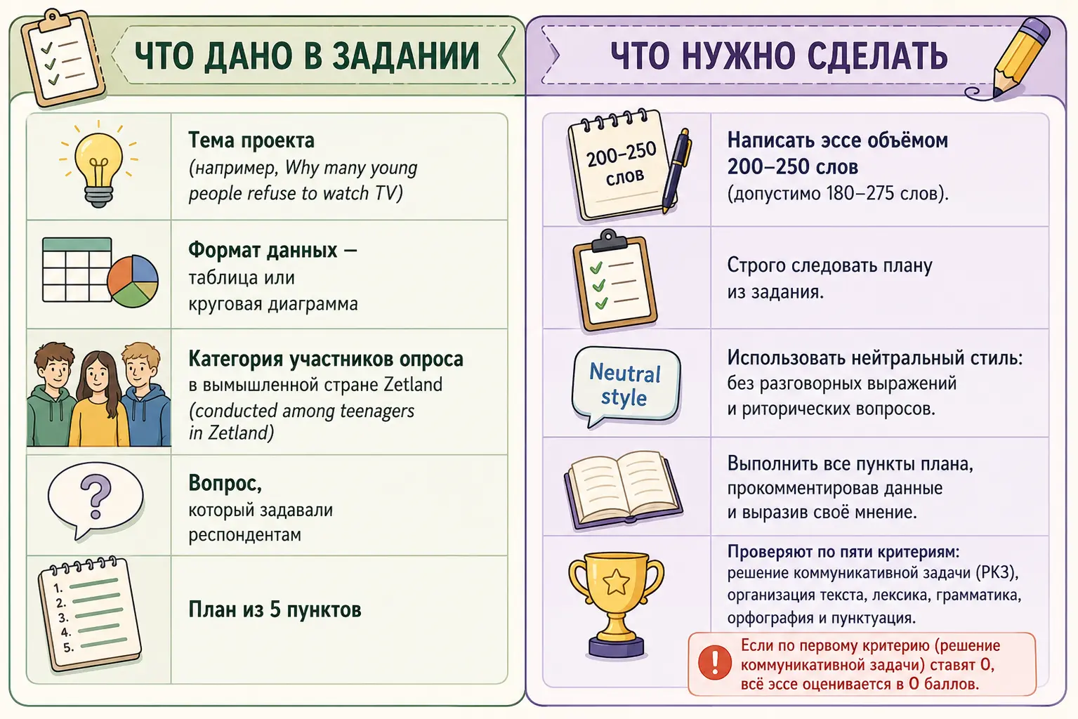 Элементы задания 38 ЕГЭ по английскому и требования к эссе по опросу.