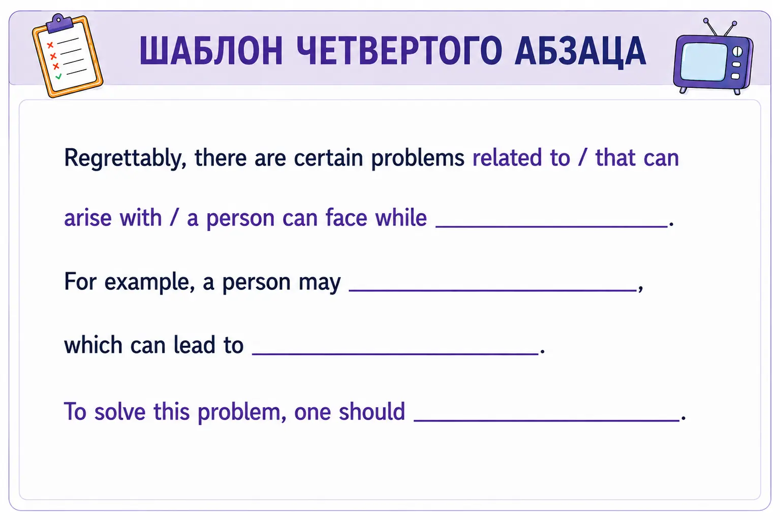 Шаблон четвёртого абзаца для проблемы и решения в эссе ЕГЭ.