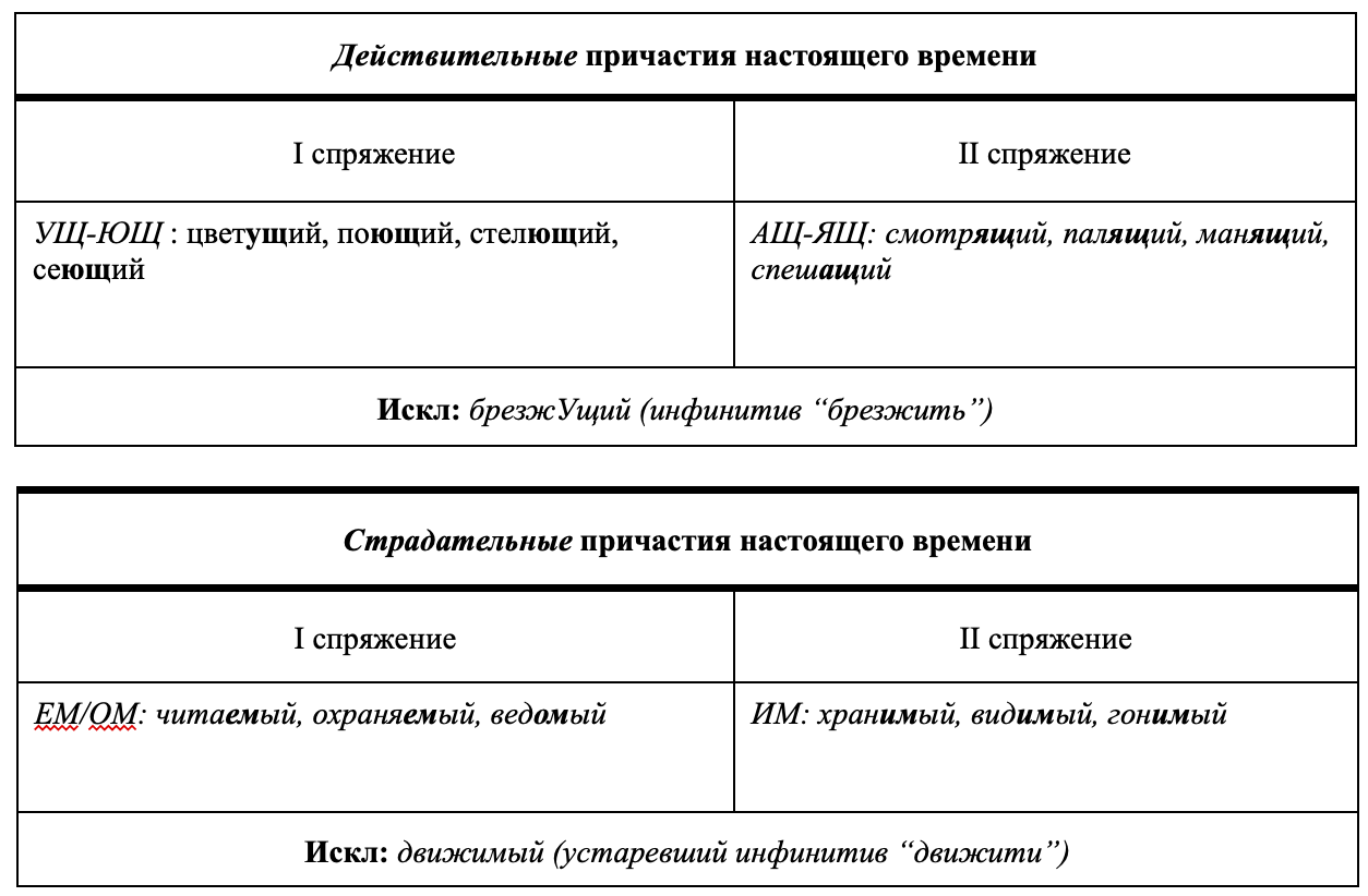 Действительные и страдательные причастия настоящего времени