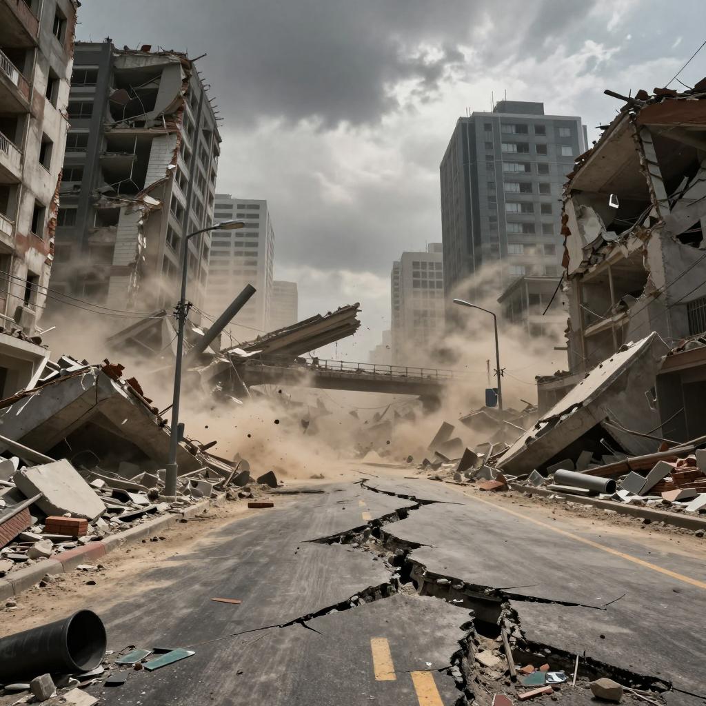 Разрушенное землетрясением здание после devastating earthquake в зоне природной катастрофы.