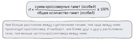 Формула частоты кроссинговера для расчёта сцепленного наследования по числу кроссоверных особей.