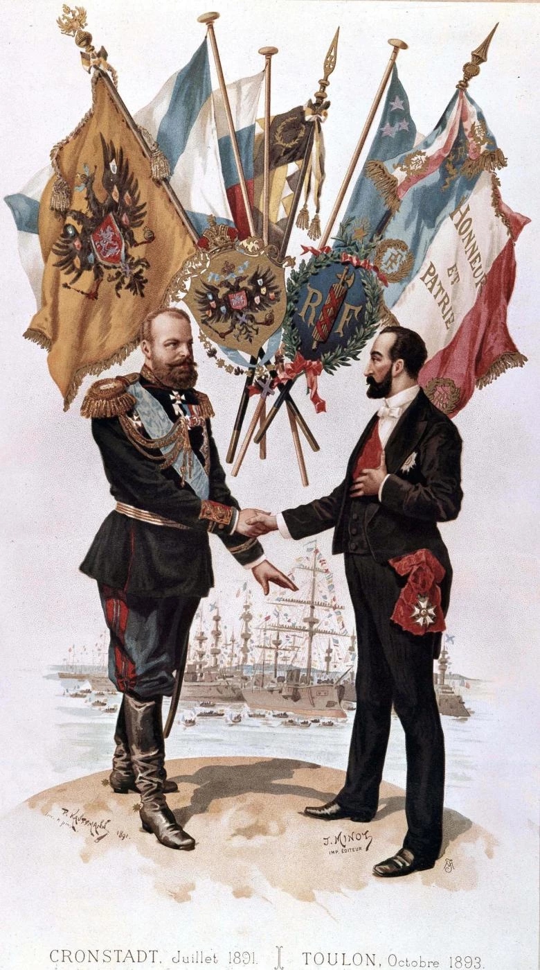 Заключение франко-русского союза между Россией и Францией в 1893 году.