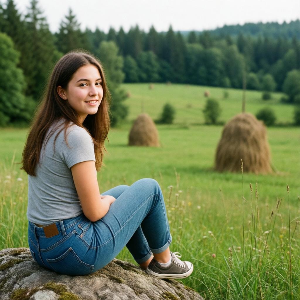 Подросток в countryside среди природы и peaceful atmosphere сельской местности.