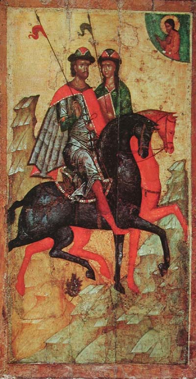 Князья Борис и Глеб на конях. Неизвестный иконописец второй половины XIV века.