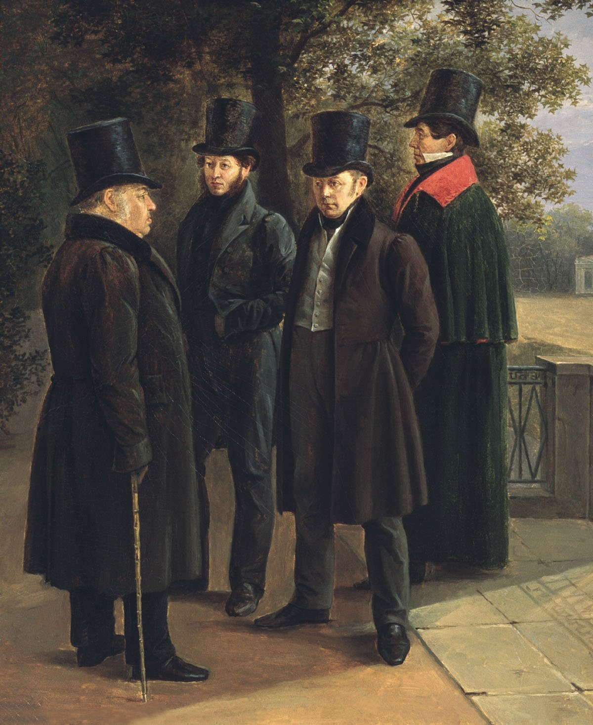 «Крылов, Пушкин, Жуковский и Гнедич в Летнем саду», Г. Г. Чернецов, 1832.