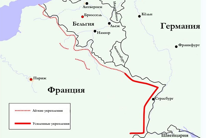 Укрепления линии Мажино во Франции, основа обороны союзников в период Странной войны.