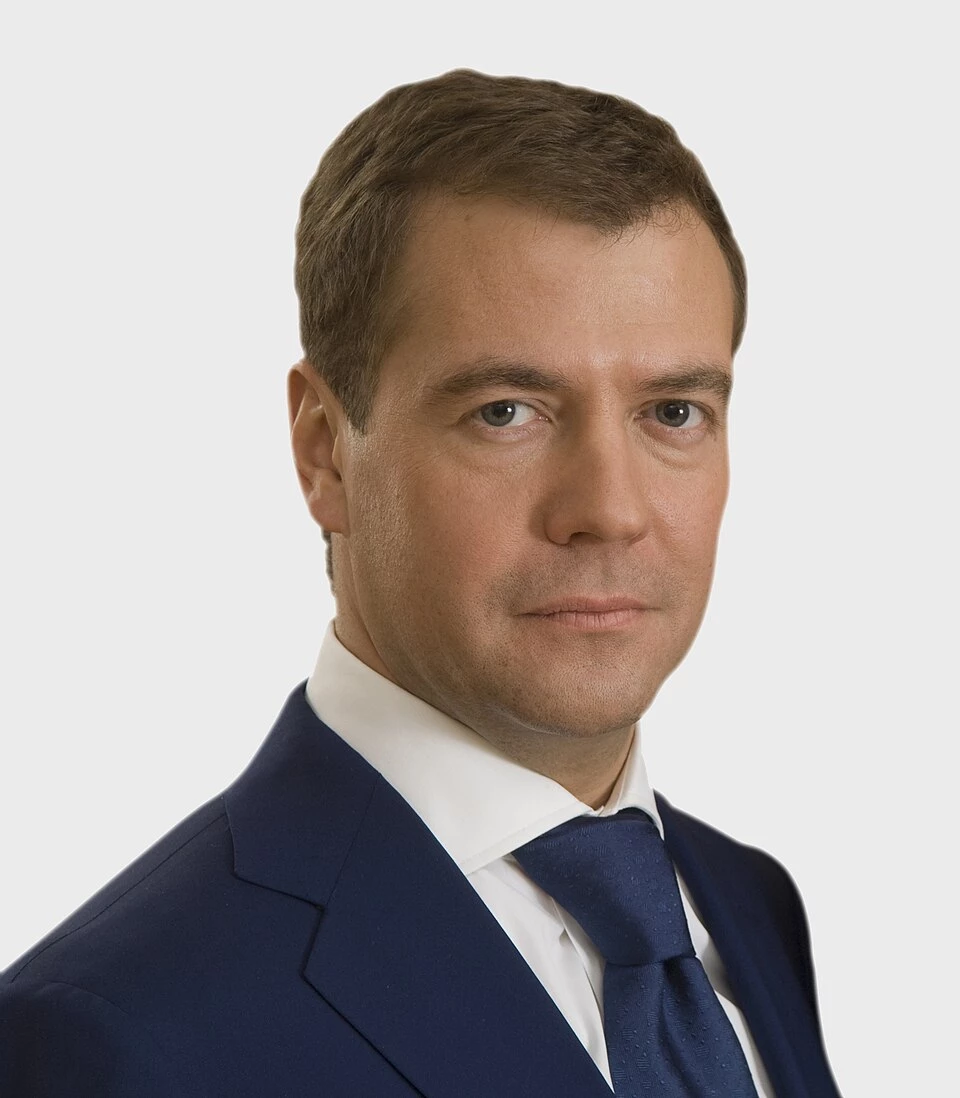 Дмитрий Медведев, президент России, на официальном портрете по теме внешней политики.