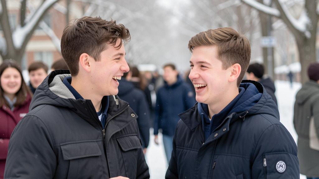 Друзья общаются на свежем воздухе, поддерживая mental health и positive attitude.