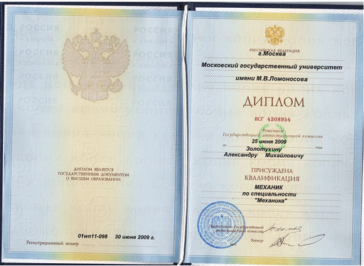 Диплом МГУ Александра Золотухина