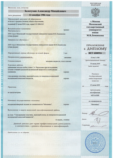 Диплом МГУ Александра Золотухина