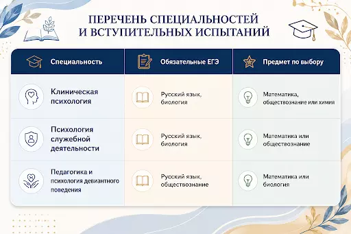 Перечень вступительных испытаний