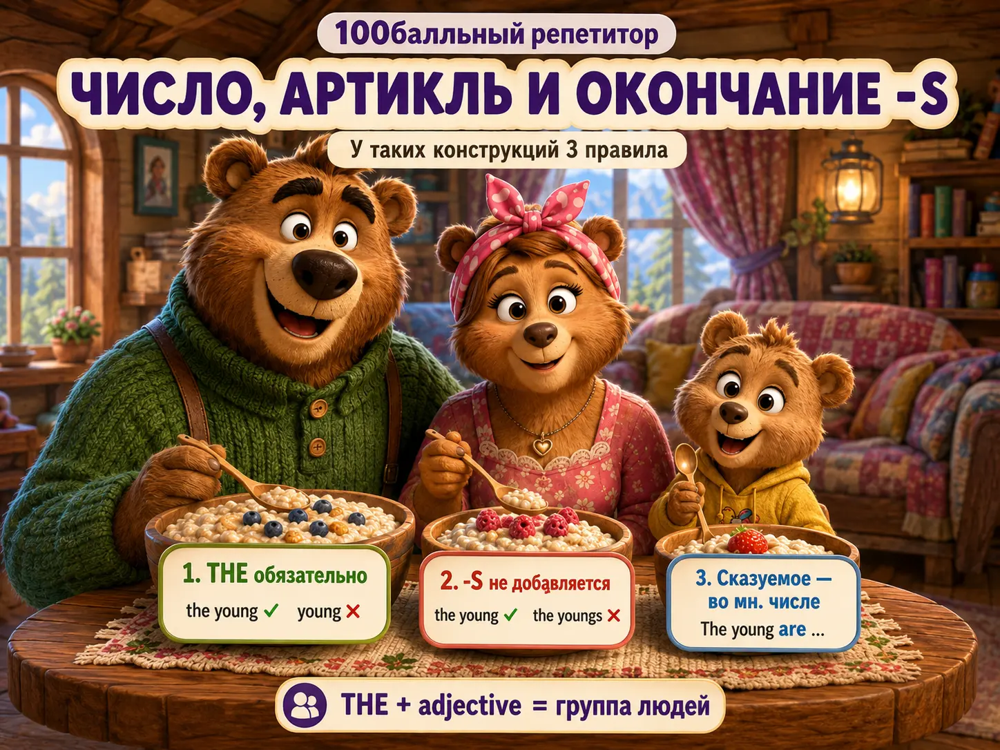 Правила субстантивации прилагательных и формы the rich, the young, the unemployed.