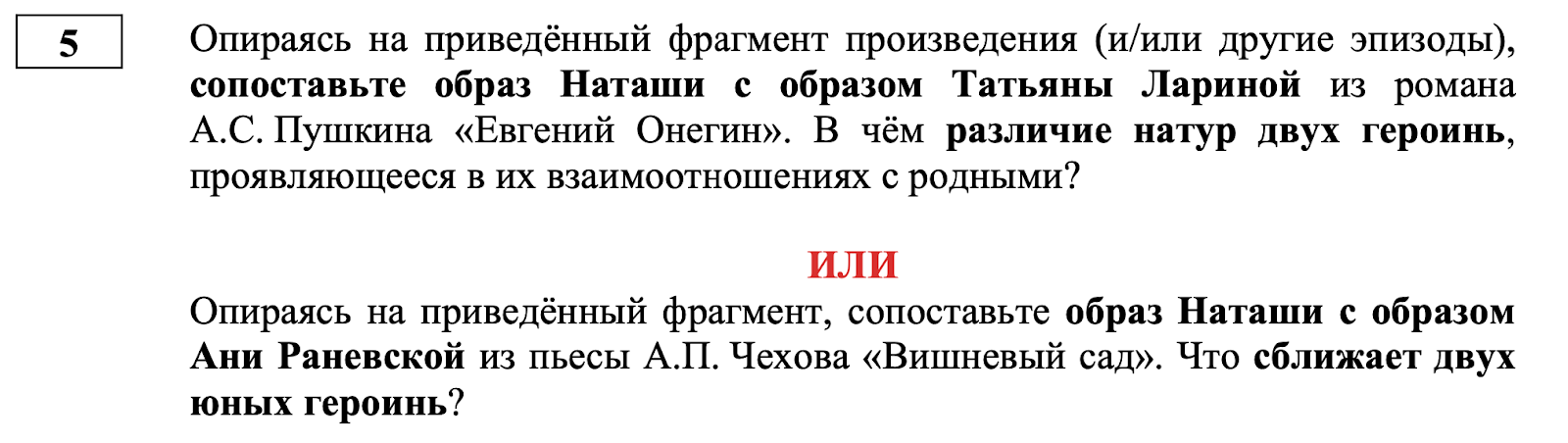 Пример задания 5 ЕГЭ по литературе