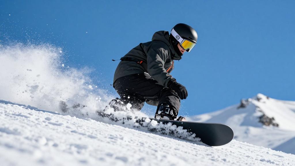 Сноубордист быстро съезжает с горы во время snowboarding и экстремального спорта.