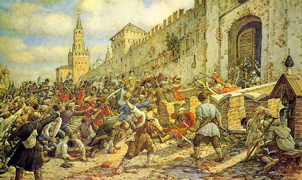 Восставшие москвичи во время Соляного бунта 1648 года против налогов и произвола чиновников.