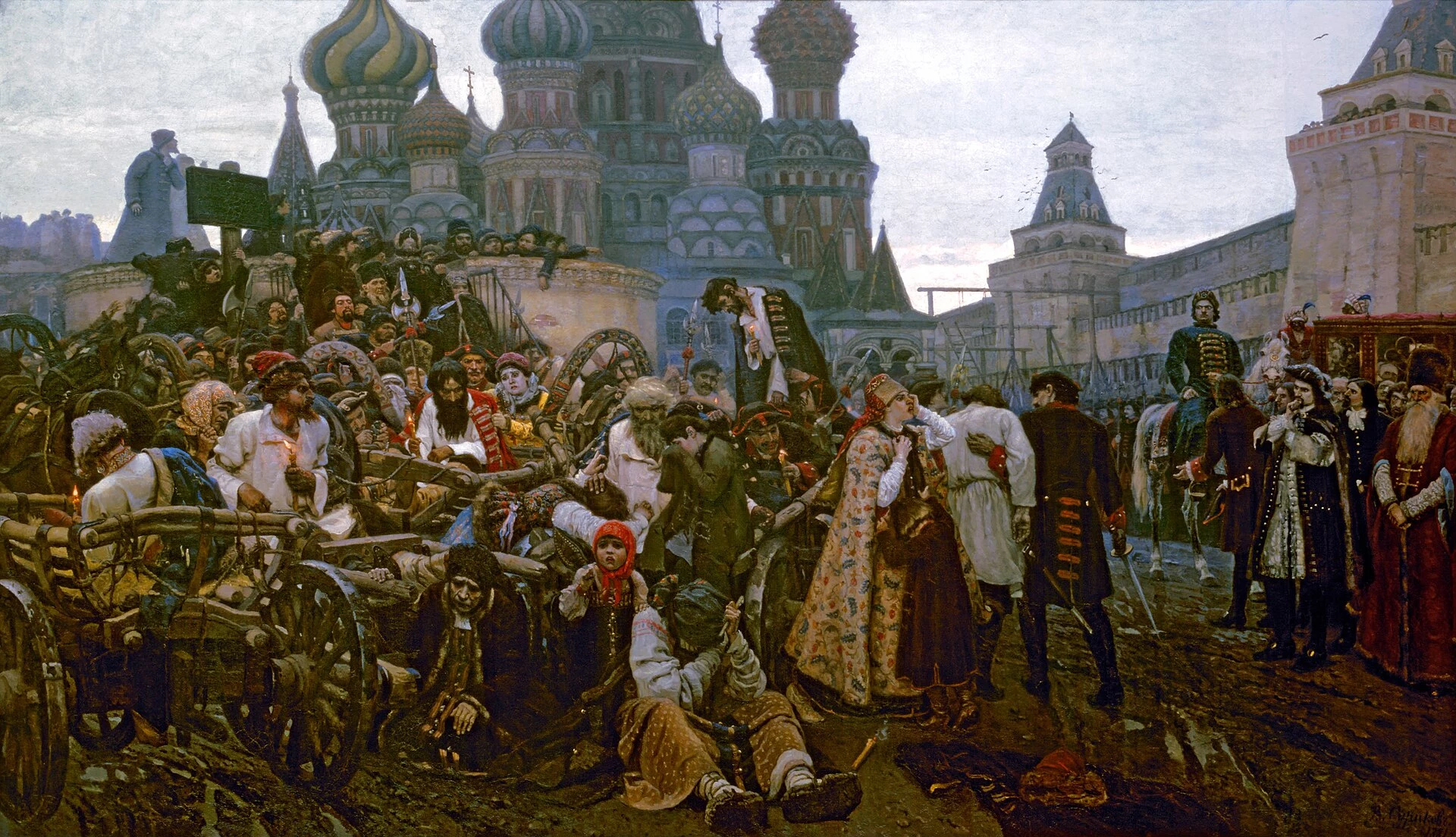 Сцена стрелецкой казни после бунта 1698 года в эпоху реформ Петра I.