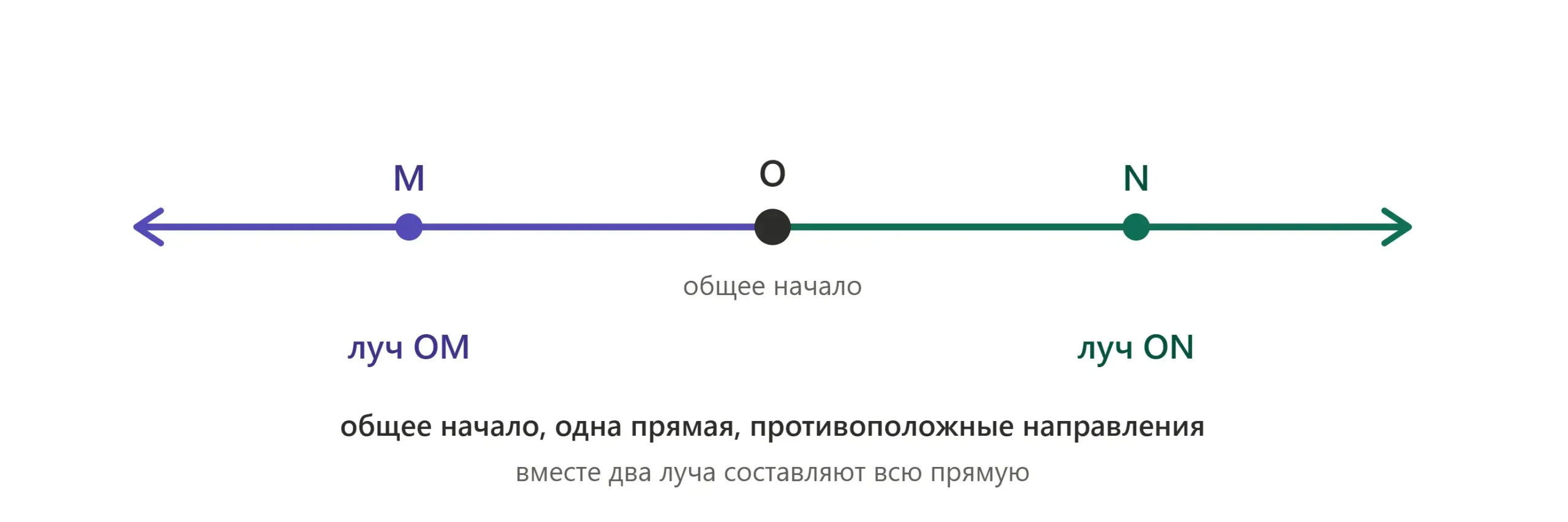 Два дополнительных луча из одной точки образуют прямую линию.