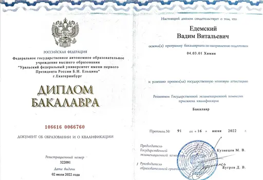 Диплом УрФУ им. Б.Н. Ельцина Вадима Едемского
