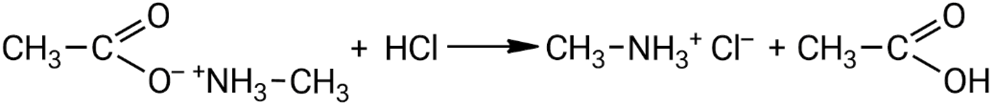 Взаимодействие ацетата метиламмония с соляной кислотой