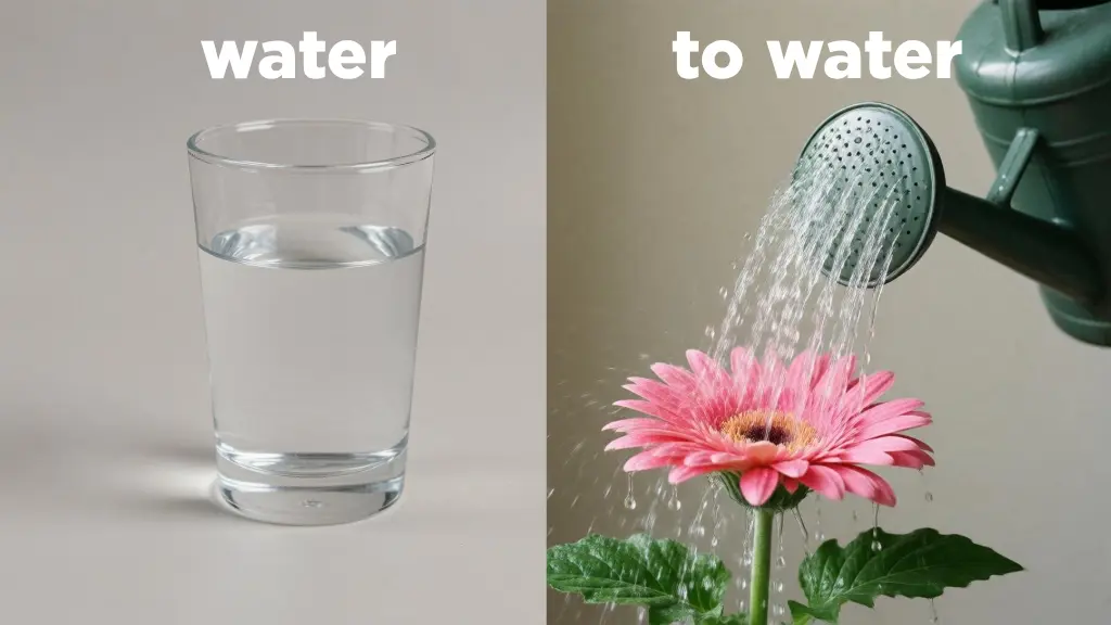 Конверсия в английском: слово water переходит из существительного в глагол.