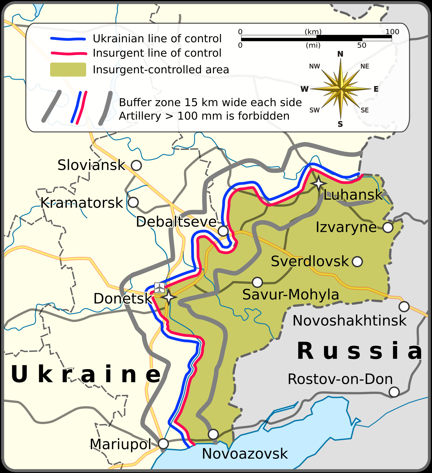 Карта линии разграничения и буферной зоны согласно Минскому соглашению